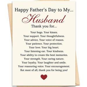 2 x fancu Fathers Day Card for Husband, Happy Fathers Day to My Husband Card Gift from Wife, Romantic Fathers Day Decoration for Husband, Sentimental Fathers Day Gift
