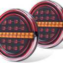MICTUNING 2PCS 5.3 Inch LED Trailer Tail Lights 12V Submersible IP67 Waterproof Round Red Amber Brake Light DRL Flow Turn Signals Light for Trailer Truck RV Car Boat