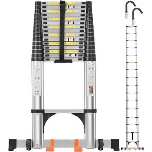 Telescoping Ladder 20.3 FT,Aluminum Lightweight Extension Ladder with 2 Triangle Stabilizers and 2 Detachable Hooks,Safety Lock Slow Down Design Collapsible Telescopic Ladder for Home Outdoor