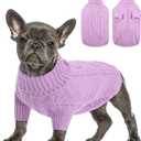 Queenmore Small Dog Pullover Sweater, Cold Weather Cable Knitwear, Classic Turtleneck Thick Warm Clothes for Chihuahua, Bulldog, Dachshund, Pug (Lilac, Large)