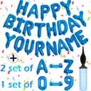 76pcs Happy Birthday Balloon Banner, Blue Balloons Letters, Personalized 16" Mylar Foil Birthday Decorations Includes 2 Sets A- Z, 1 Set Number 0-9 and "HAPPY BIRTHDAY" Letters (with Balloon Pump)