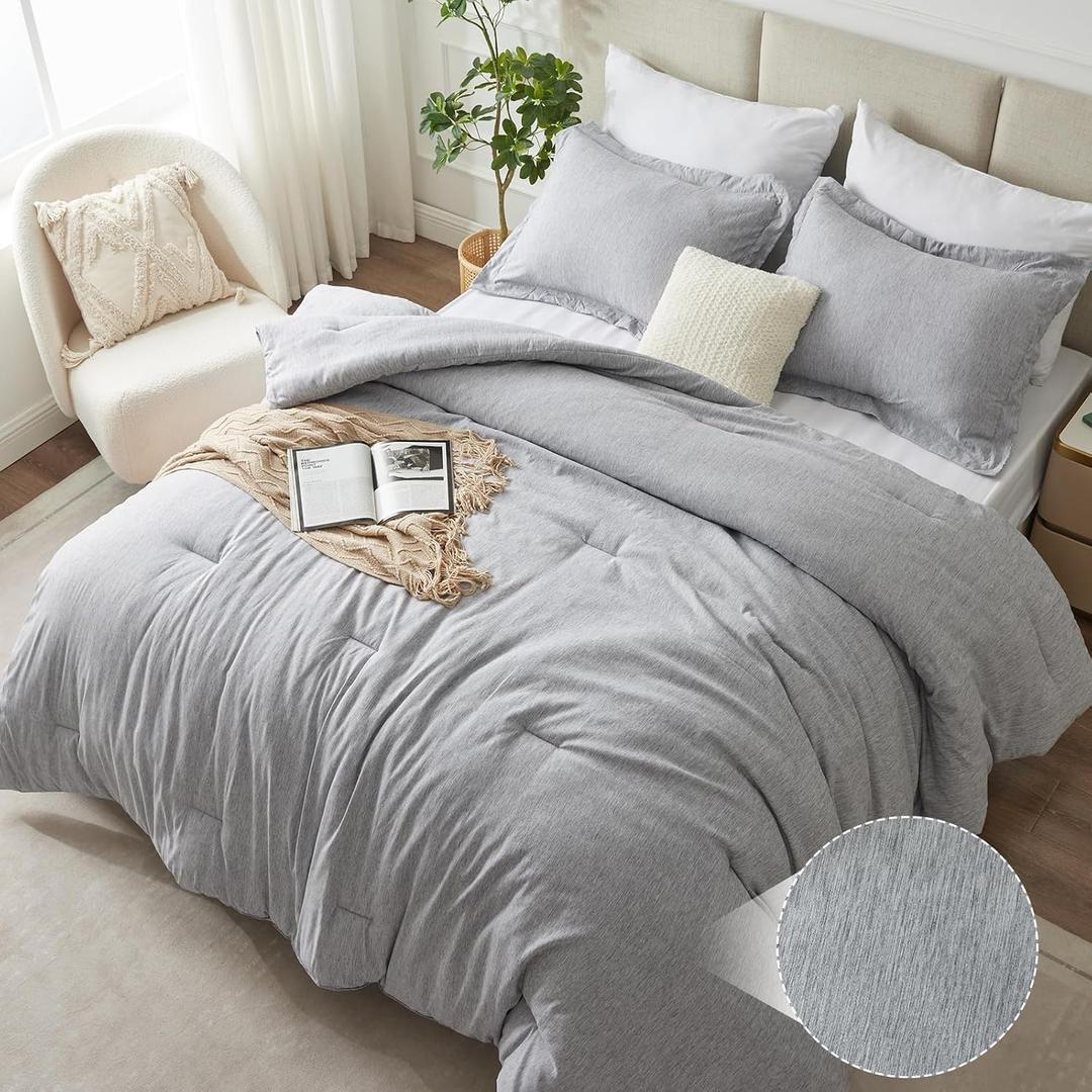 Full Size Comforter Set, Heathered Light Grey 3 Pieces Bedding Sets