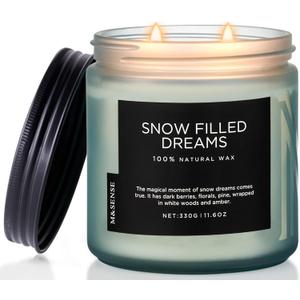 M&SENSE Snow Filled Dreams Winter Scented Candle, 11.6oz Natural Soy Wax 70 Hours Long Lasting 2 Cotton Wick Aromatherapy Gifts for Home Decor,Clean Candle for Men and Women