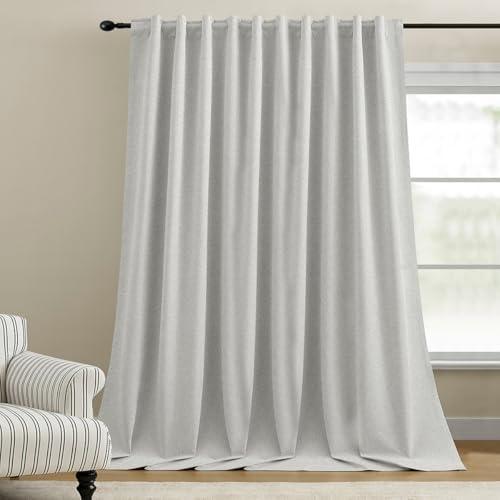 Dreaming Casa 100% Blackout Curtains 102 Inches Long, Linen Textured Window Treatment Rod Pocket & Back Tab Curtain Drapes for Bedroom Living Room Divider, 2 Panels, 100" W x 102" L, Greyish White
