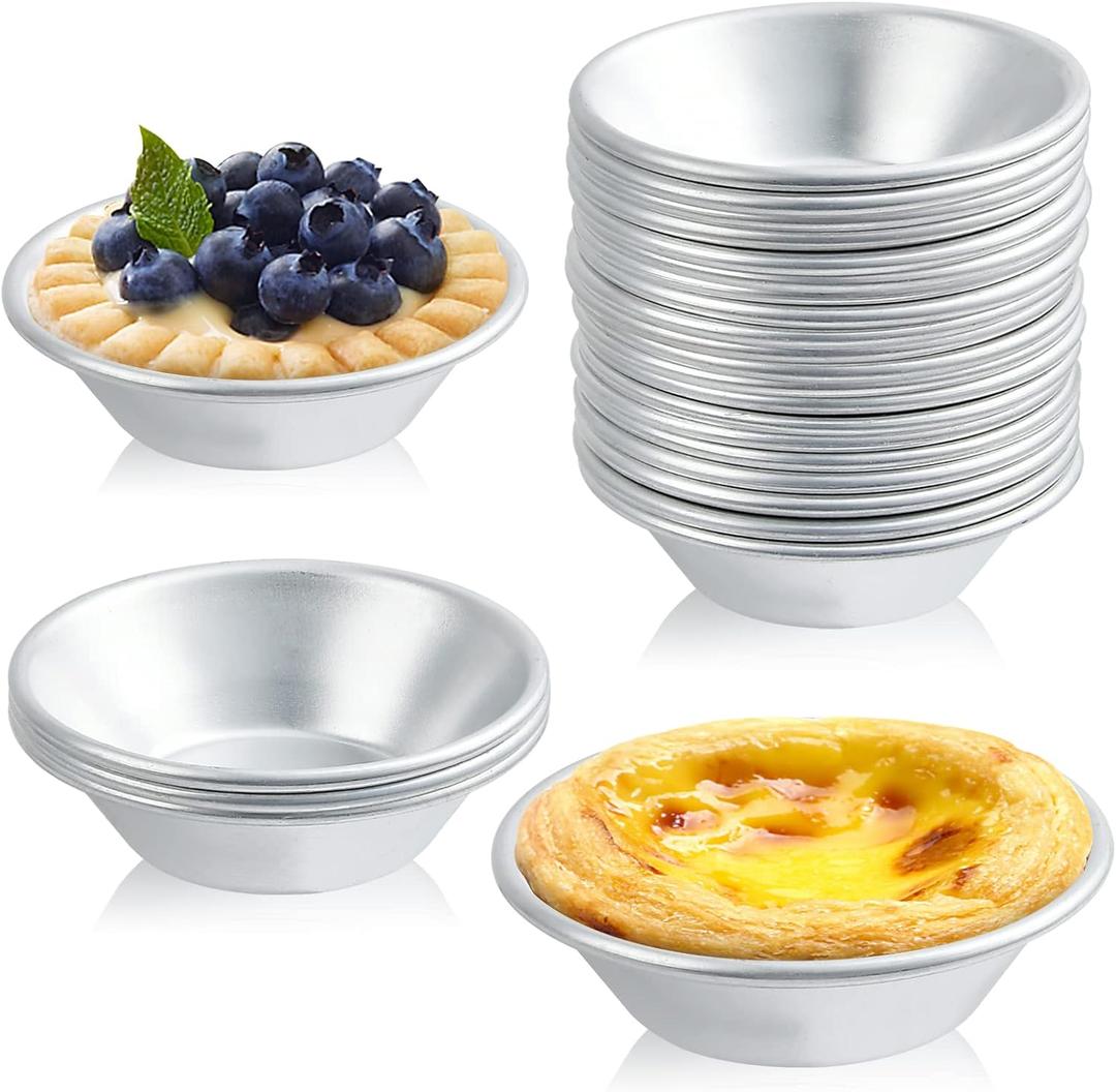 25 Pack Egg Tart Molds, Puto Molder Cookie Steamer Dessert Molds, Small Aluminum Nonstick Pans Pie Molds for Baking Pies Cupcakes Mini Cakes Puddings Jellies (B.3.1in)