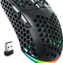 SM600 Honeycomb Shell Gaming Mouse Wireless,8000 DPI Tri-Modes BT5.1/2.4G Wireless/Type-C Wired Gamer Mouse with 2 Side Buttons, Macro Programmable and RGB Light for PC/Mac/Laptop,Black