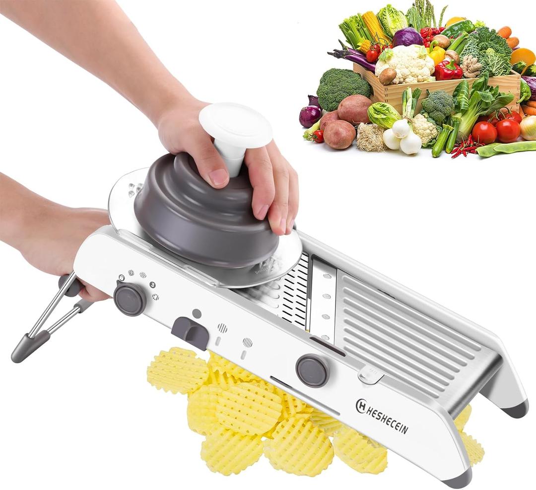 Adjustable Mandoline Slicer for Kitchen,Stainless Steel Vegetable Chopper - Food Chopper,Vegetable Slicer,Mandolin,Veggie Chopper with Waffle Maker| French Fry Cutter(WHITE)