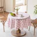 JIALE Gingham Round 60" Tablecloth Rectangle Cotton Linen Fabric Checkered Table Cloth with Tassel Washable Wrinkle Free Buffalo Plaid Table Cover for Birthday Party Picnic Outdoor, Pink