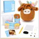 Crochet Kit for Beginners: Highland Cow Crochet Kit, Include Easy Knitting Soft Yarn, Step-by-Step Video Tutorial, Hook, Birthday Gift for Adults and Teen(30%+ Yarn)