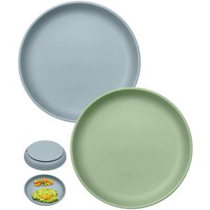 Classic Toddler Plates with Suction 2 Pcs, BPA Free Silicone Baby Suction Plates, Stick Dinner Dishes for Baby Toddler Kids, Dishwasher Safe, Stackable (Moonlit Ocean & Sage Green)