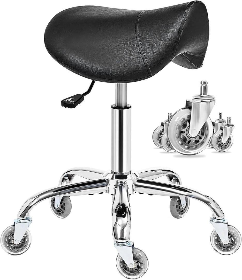 BEWISHOME Saddle Stool with Wheels, 27 inches x 22.4 inches x 22.4 inches
