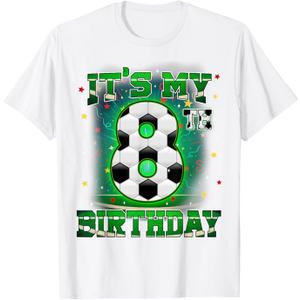 Its My 8th Birthday Boys Soccer 8 Years Old Party Matching T-Shirt, White, Small