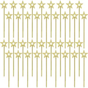 Meanplan 36 Pcs 13 Inch Fairy Wands Princess Magic Star Wands Fairy Angel Witch Sticks Fairy Costume Accessories for Women Girls Kids Halloween Costume Cosplay Party Prop(Gold)