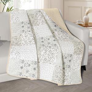 Exclusivo Mezcla 50"x 60" Quilted Throw Blanket- Microfiber Quilt Throw with Boho Patchwork Pattern, Reversible Grey Versatile Lap Quilt for All Seasons, Lightweight Throws for Bed/Couch/Sofa