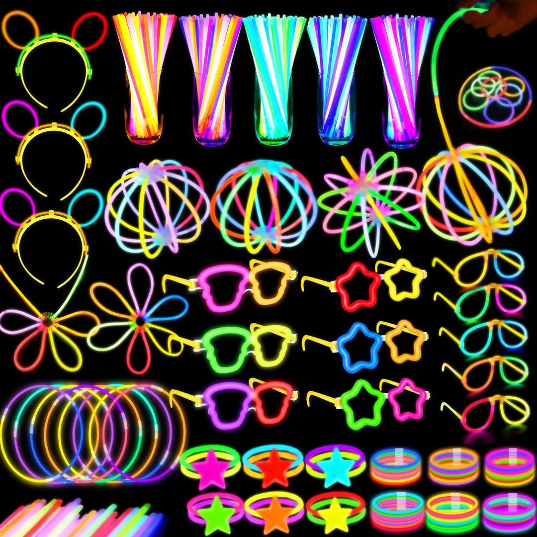 647PCS Glow Sticks, Glow in the Dark Party Favors Party Supplies for Adults Glow Sticks Bulk & Connectors Light Up Glasses Headbands Bracelets Necklace for football Birthday Wedding Patriotic