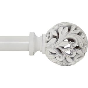 Heavy Duty Curtain Rod 18 to 64 inches (1.5-5.55 ft)1-Inch Diameter Adjustable Drapery Rod with Decorative Openwork Carved Leaf Finials, Weathered White Curtain Rods for Living Room & Bedroom
