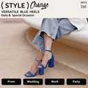 IDIFU Blue Heels High Chunky Block Square Open Toe Ankle Strap Heeled Sandals Wedding Bridal Prom Dressy Comfortable Sexy Trendy Bride Bridesmaid Dress Shoes Thick Heels(Blue Suede, 6)