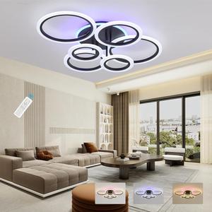 Modern LED Ceiling Light,Dimmable Ceiling Lights for Bedroom,70W Flush Mount Ceiling Light,6 Rings Lighting Fixture LED Ceiling Lamp for Kitchen,Living Room,Laundry Room,3000-6000K,Black