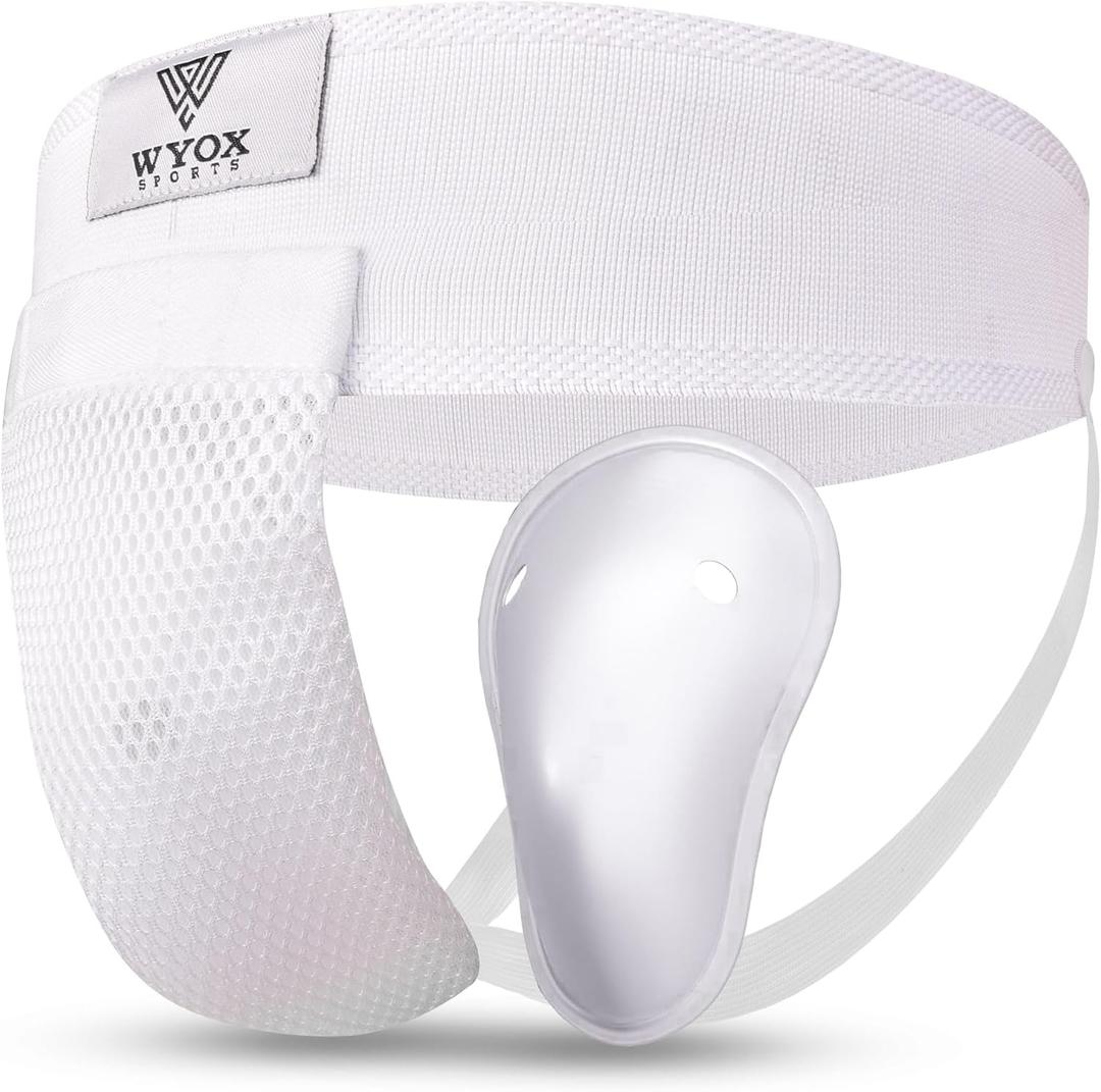 Boxing Groin Protector Men – Adjustable Groin Guard for Kickboxing, Taekwondo Sparring Gear, Muay Thai, Martial Arts Training, White, Size M