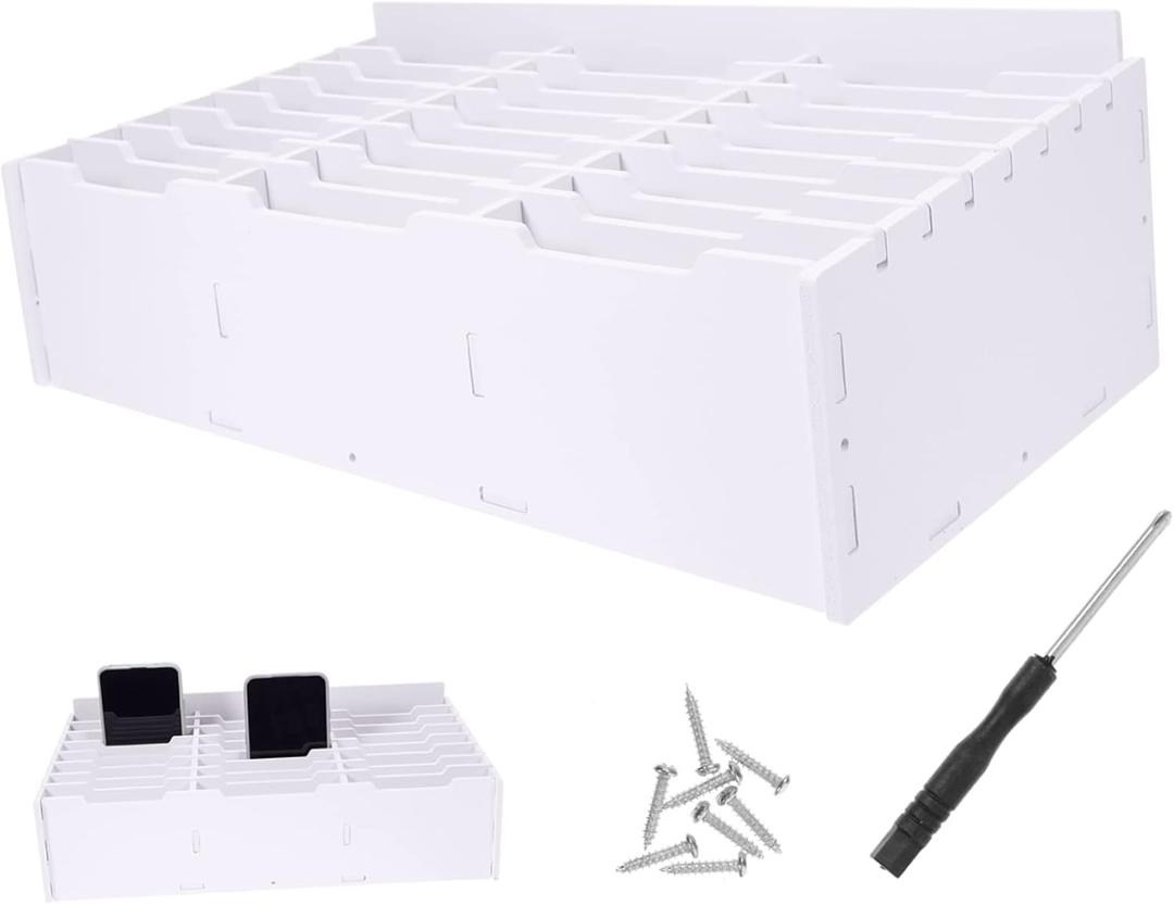 Classroom Cell Phone Holder and Calculator Storage Organizer Desktop Compartment Box for Efficient Mobile Phone and Calculator Organizationschool and Office (39X20.7CM, White)