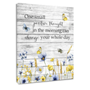 Blue Yellow Floral Wall Art for Bathroom Vintage Butterfly and Wildflower on Grey Abstract Canvas Wall Art Inspirational Quotes Wall Pictures for Living Room Bedroom Office Ready To Hang, 12x16 Inch