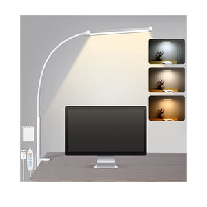 Voncerus LED Desk Lamp with Clamp, Eye-Caring Clip on Lights for Home Office, 3 Modes 10 Brightness, Long Flexible Goose-Neck, Metal, Swing Arm Architect Task Table Lamps with USB Adapter, White
