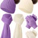 JaGely 2 Sets Kids Winter Hat Gloves Scarf Set Girls and Boys Knit Hat with Pom Warm Scarf Snow Gloves for 3-10 Years Toddler
