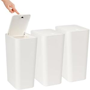 3-Pack 2.6 Gallon Trash Can with Soft-Close Lid, Slim Small Bathroom Garbage Bin, White Modern Wastebasket for Bathroom, Bedroom, Office, Kitchen - Compact Design