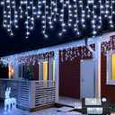White Christmas Lights Outdoor, 66ft 640 LED Icicle Lights for Outside House with Connectable Clear Wire 8 Modes Timer, Plug in Waterproof for Home Holiday Eaves Yard Roof Party Room Indoor Decoration