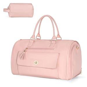 Carry on Garment Duffle Bag for Travel, 2 in 1 Hanging Suitcase Suit Bag for Women, Garment Bag Duffle Bag Combo with Shoe Pouch, Gifts for Women (A-Pink) 