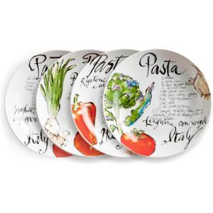 Rosanna Italian Pasta Bowls, Set of 4, 8.25"  Porcelain Pasta Bowl, Perfect Shallow Bowls, Dishwasher & Microwave Safe, Porcelain Bowl Plates