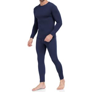 WEERTI Thermal Underwear for Men Long Johns with Fleece Lined Base Layer Men Cold Weather Top Bottom (Medium, Navy)