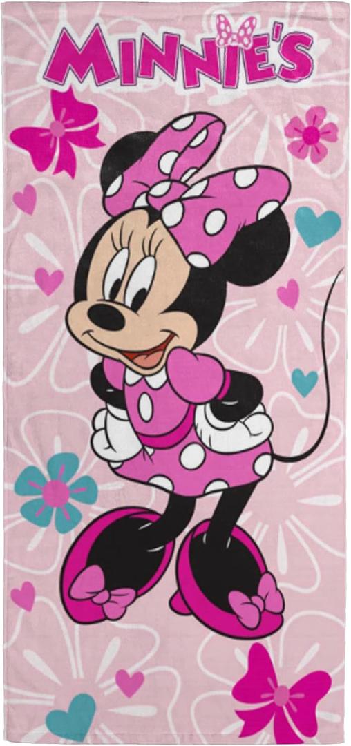 Disney Minnie Mouse Bath Pool Beach Towel - Kids Super Soft & Absorbent 100% Cotton Towel with Flowers and Hearts, Measures 28 x 58