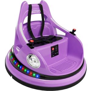 Bumper Car for Kids, 12V Ride on Bumper Car for Toddler with Remote Control, 2-Speed, 2 Driving Modes, 360Spin, Anti-Collision Padding, Lights, Music, Electric Bumping Car for Children 1.5-6, Purple