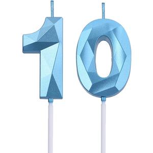 2 inch Blue 10 Birthday Candles, 3D Diamond Number 10 Cake Topper for Boys Girls Birthday Party Decorations Theme Party