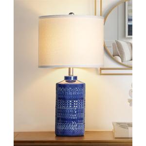 JUNNAI 24.5" Navy Blue Table Lamp Modern Bedside Ceramic Lamps for Living Room 3-Way Dimmable Entryway Nightstand Farmhouse Lamp for Home Office Bedroom, Bulb Included