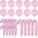 Christmas Candy Cane Balloons Decorations -25Pcs Pink Candy Foil Balloons for Sweet Candy Themed Christmas Party Decor Supplies