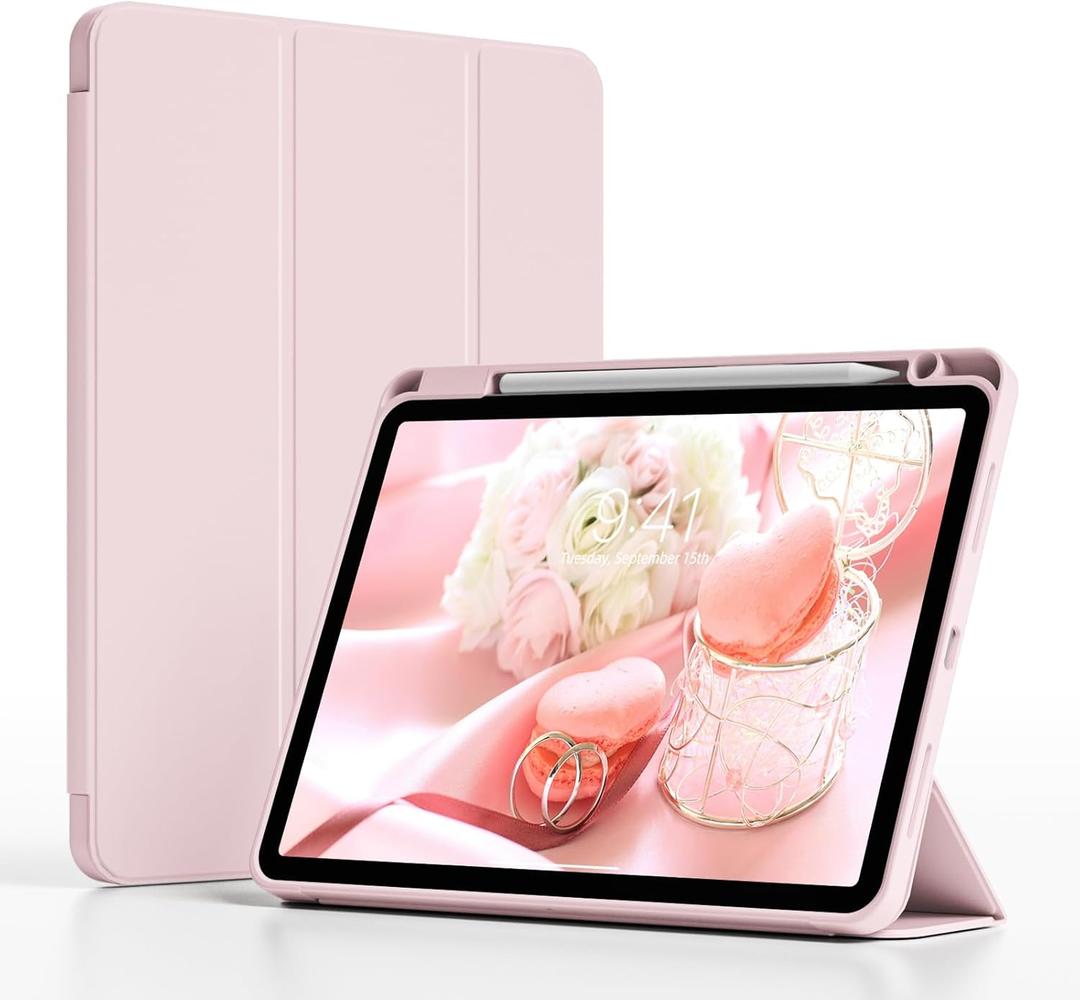 Case for iPad Air 11 inch M2/M3 (2024/2025), iPad Air 5th/4th Generation (2022/2020) 10.9 Inch-Shockproof Cover with Apple Pencil 2 Charging & Holder, Auto Wake/Sleep (Pink) (Pink+TPU Back)