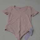 MANGOPOP Womens Modal V Neck Short Sleeve Sleeve Bodysuit Jumpsuit, Pink, Size: Small
