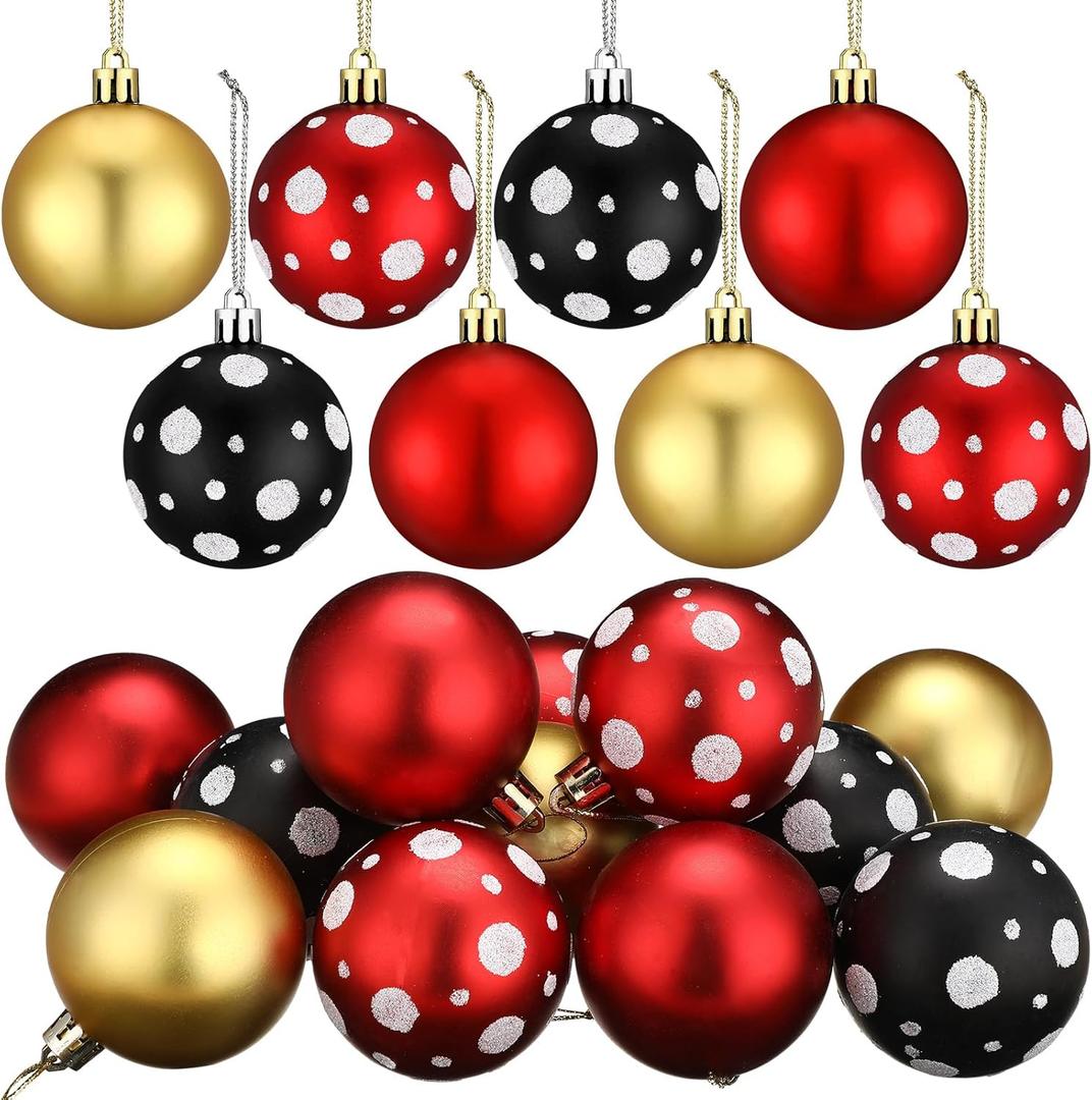 Syhood 12 Pcs 2.4 Inch Christmas Ball Ornaments Mouse Plastic Ball Tree Ornaments Cartoon Mouse Balls Red Black Yellow White Dot Decorations for Xmas Trees Party Home Decor