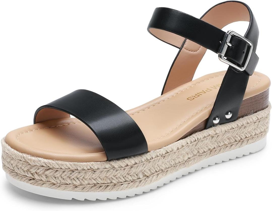 DREAM PAIRS Women's Platform Espadrilles Wedge Sandals, Comfortable Open Toe One Band Sandals for Women Dressy Casual Summer (7.5, Black)