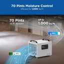 70 Pints Commercial Dehumidifier, Portable Crawl Space Dehumidifier for Basement Energy Star Certified Compact Dehumidifiers for Home with Drain Hose, Auto Defrost, Timer