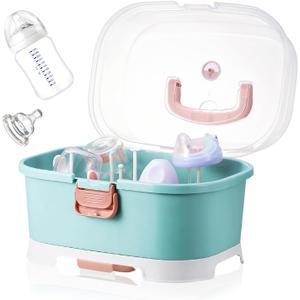 Baby Bottle Holder, Portable Large Capacity Toddler Bottles Storage Box with Lid Cover Anti-Dust Protection and Cutlery  Baby Bottle Drying Rack for Baby at Home Kitchen Travel Outdoors(1#)