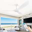 60 Inch White Ceiling Fan No Light,Wood Propeller Blades,Outdoor Ceiling Fan without Light,Quiet Operation,Speed Memory Function,Large Airflow for Living Room,Garage,Patio. (White, 60 inch)
