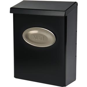 Architectural Mailboxes Designer Galvanized Steel, Locking Wall Mount Mailbox, Black with Satin Nickel