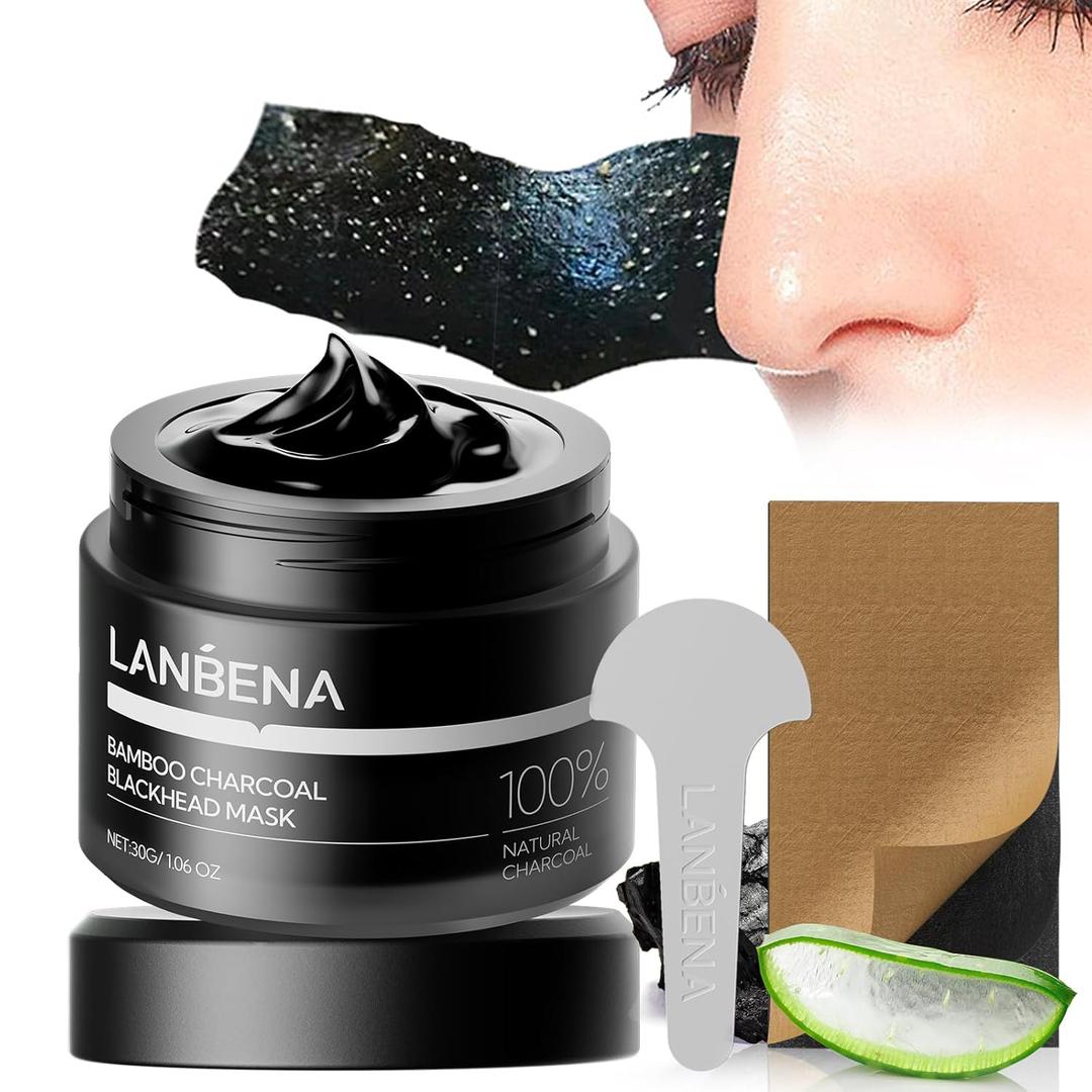 LANBENA Upgraded 2.0 Bamboo Charcoal Blackhead Remover Mask, 60 pcs Nose Strips, Peel off Face Mask Pore Whiteheads Cleanser Strawberry Nose Purifying, Deep Cleansing for All Skin Types, 30g/1.05oz