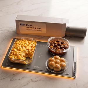 LED Electric Warming Mat for Food 26”x17”, Portable Food Warming Mat for Countertop with Adjustable Temperature & Timer, Fast Even Heating Roll-Up Silicone Pad for Buffet, Dinners