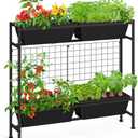 OYEAL Raised Garden Bed 32" Tall Elevated Planter Boxes with Trellis & Legs, Vertical Herb Garden Planter Outdoor for Gardening, Vegetables, Flowers, Herbs, Backyard, Black