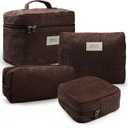 4 Pcs Makeup Bag for Women Corduroy Cosmetic Bag Aesthetic Cute Bags Multi Size Purse Pouch Travel Toiletry Bag Set Makeup Organizer with Zipper(Brown) (05-Khaki)
