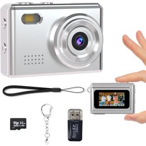 Mini Keychain Camera-1080P Mini Retro Digital Camera with 0.96" Screen 16GB Card,Portable Video Recorder with Filters for Kids, Teens, Beginners (Silver)